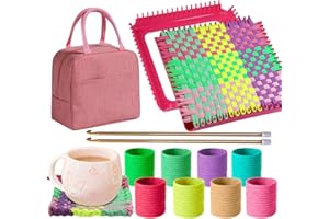 HUOSZPK Weaving Loom Kit-Includes 2 Pcs 7" Potholder Frame,400 Pcs Weaving Loom Loops,2 Long Crochet Hooks and Bag-Potholder Loom Knitting Kits and Gifts for Beginners, Make 11 Masterpieces