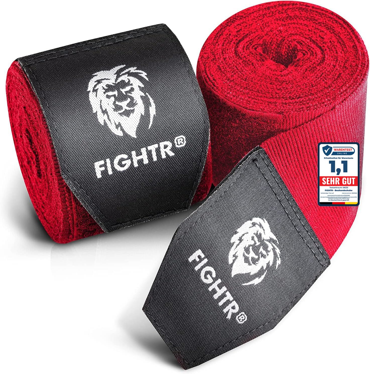 FIGHTR® Premium Boxing Bandages for Maximum Stability and Safety | 2.5 m Semi Elastic Bandage with Thumb Loop for Boxing, MMA, Muay Thai - Boxing Hand Bandage Sport | Set of 8