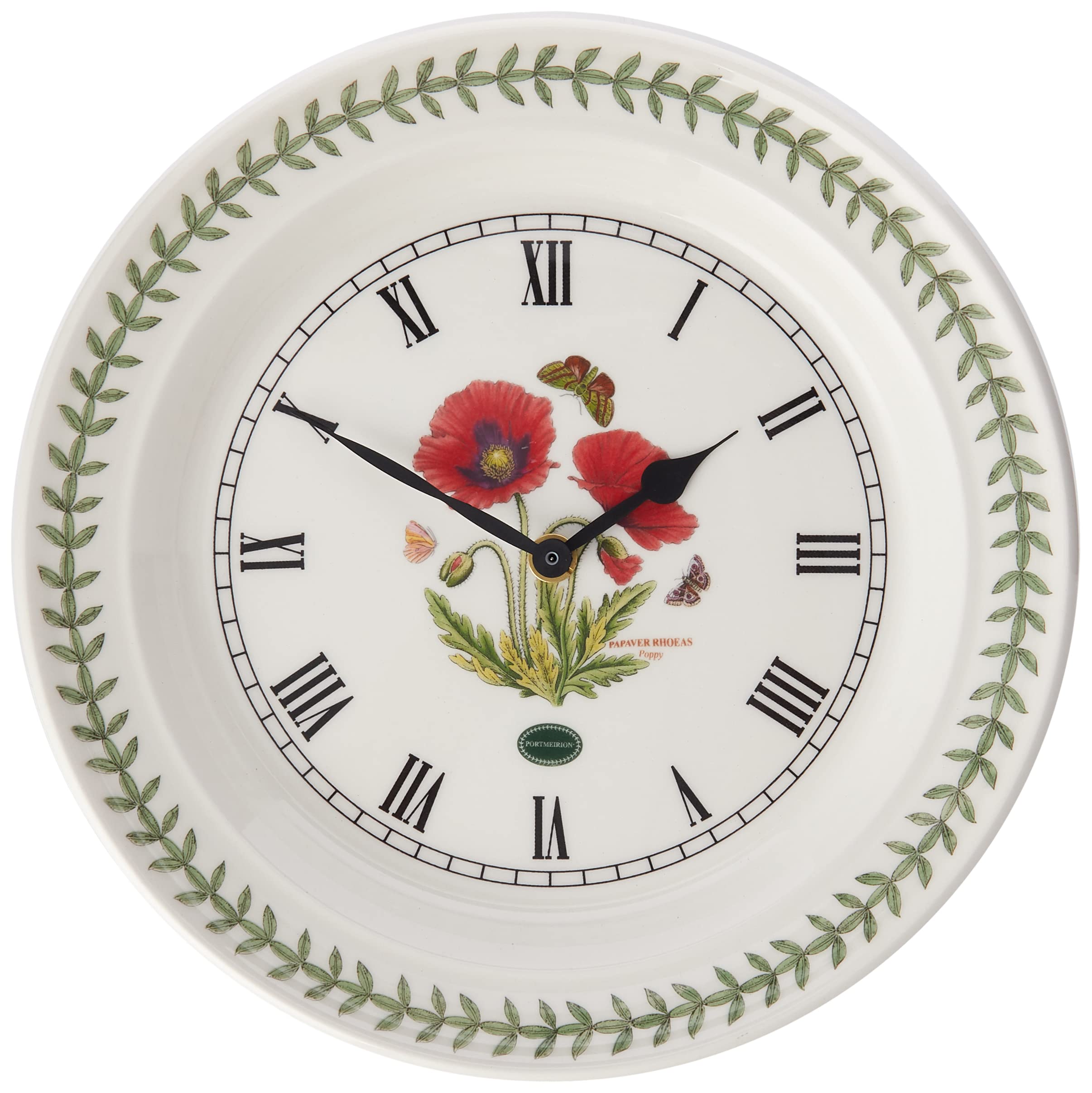 Portmeirion x Botanic Garden Wall Clock - Charming Poppy Floral Design Timepiece for Home Decor, Suitable for Kitchen, Dining Room, or Garden Spaces