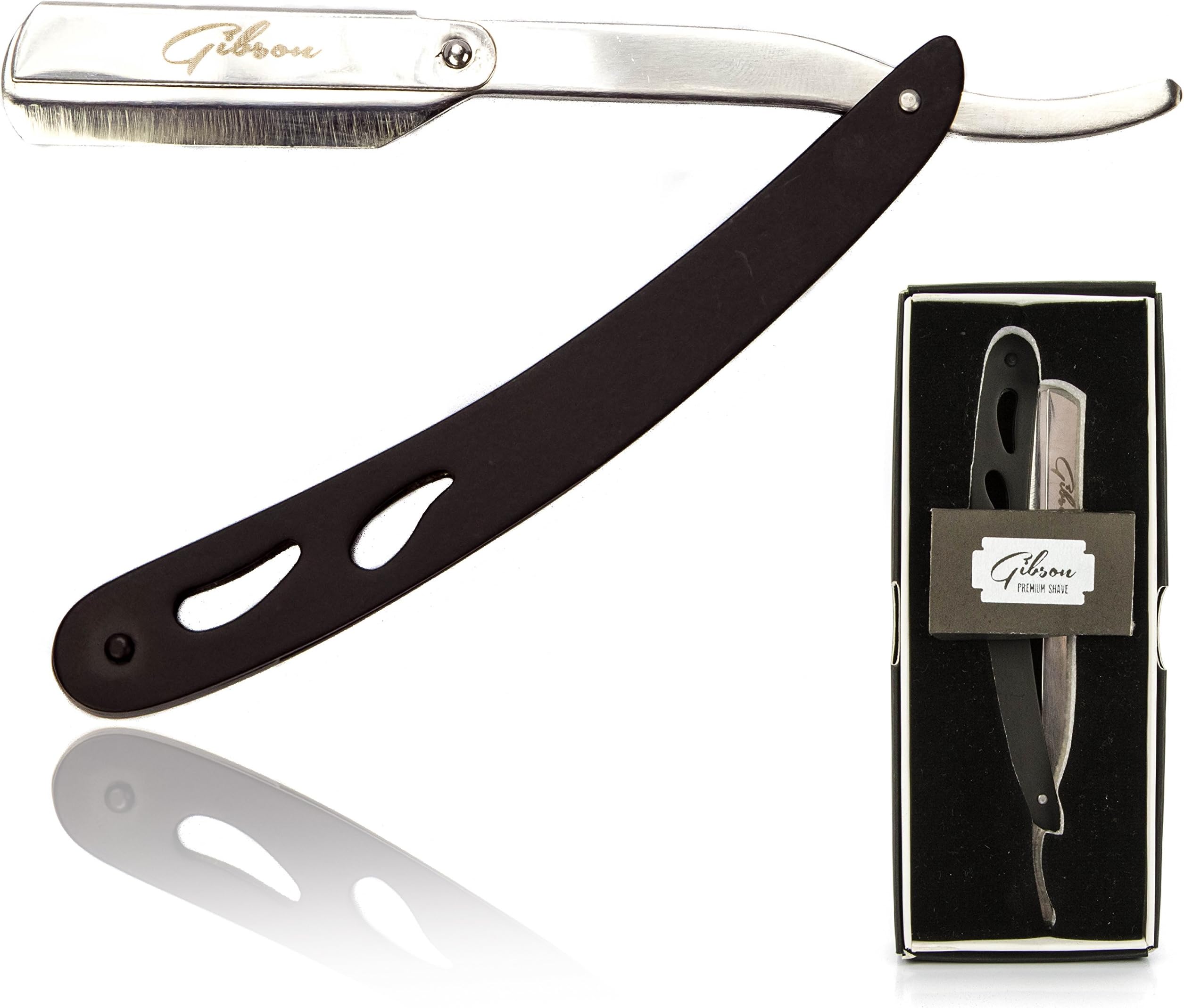 Gibson Premium Straight Razor With 10 Replacement Blades (Black)