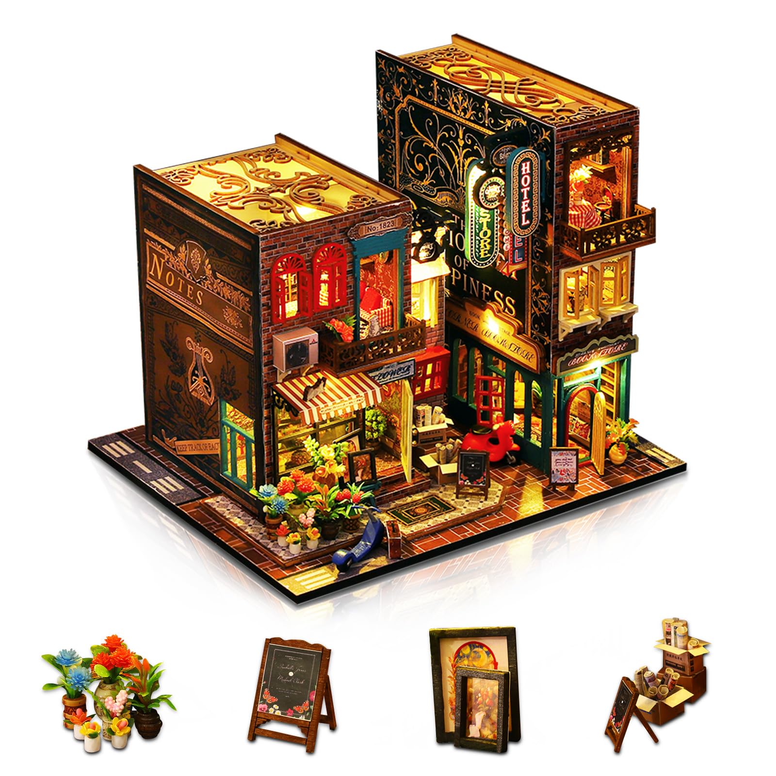 GuDoQi DIY Miniature Dollhouse Kit, Tiny House With Furniture, 1:24 Scale, Creative Handmade Crafts Gift for Birthday Christmas Day, Scarborough