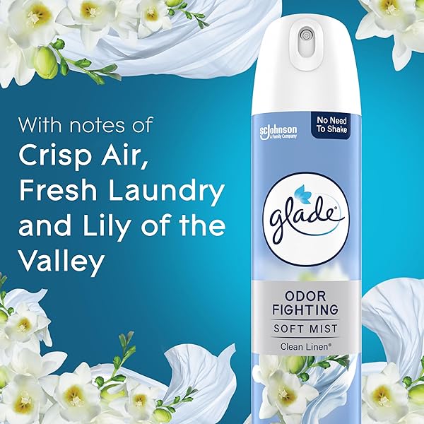 GLADE AIR FRESHENER ROOM SPRAY, CLEAN LINEN SCENT, ODOR FIGHTING TO DELIVER LONG LASTING FRESHNESS, 8 OZ