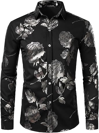 camisas manga larga de flores para hombres