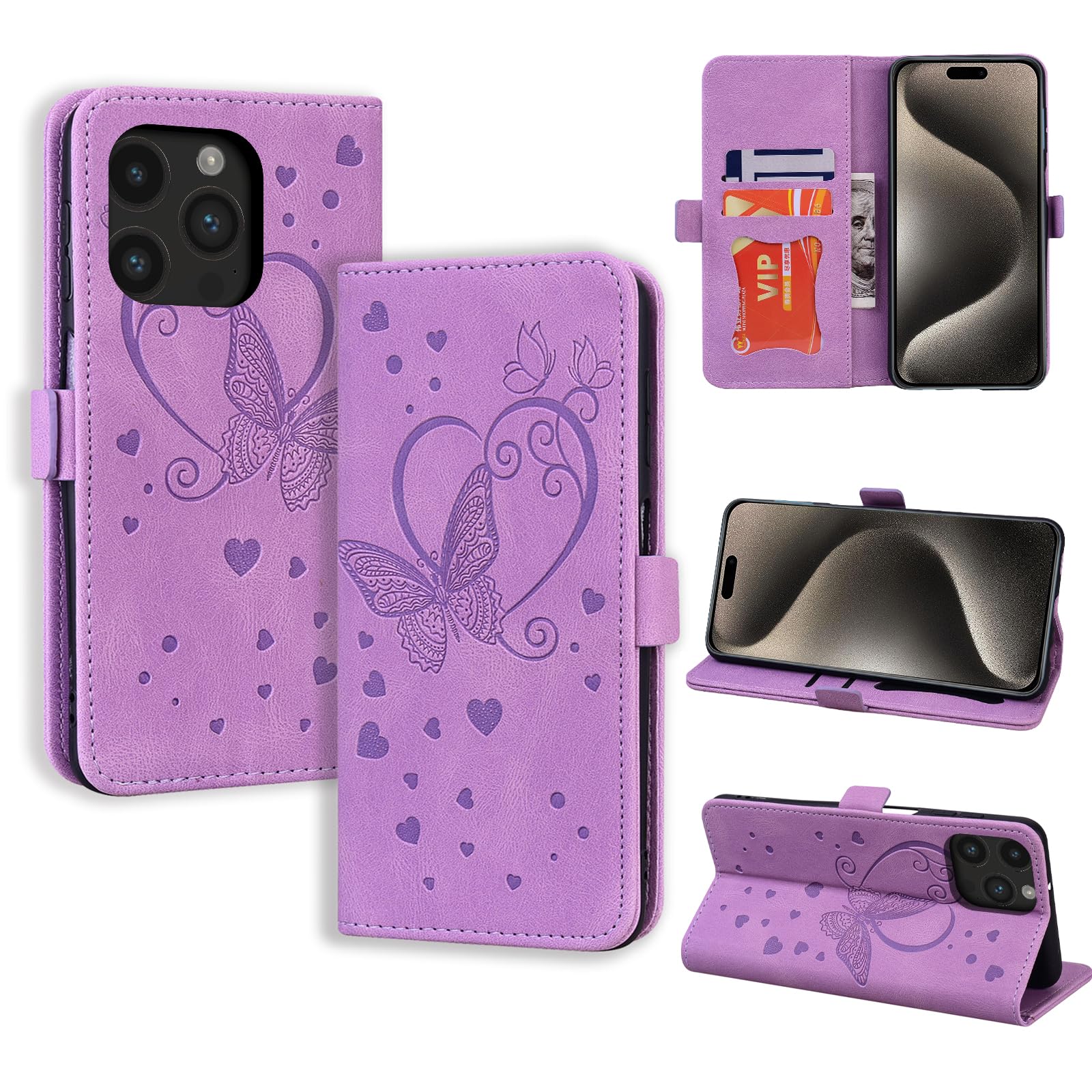 CASAFUNY Mobile Phone Case for iPhone 15 Pro Max Case, PU Leather Case Cover with Card Slot, Flip Case, Magnetic Flip Case, Protective Case for iPhone 15 Pro Max 6.7 Inch 2023, Purple