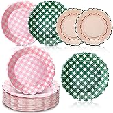Pickmesh 100 Pcs Camp Gingham Paper Plates Disposable Round Plaid Plates Camp Bachelorette Party Supplies Checked Cocktail Dinner Dessert Tableware for Witch Wedding Birthday Baby Bridal Shower