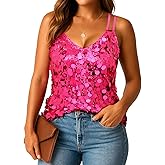 Women's Sequin Tank Tops Fashion Sleeveless V Neck Camisole Sparkle Strappy Halter Shirt for Party Christmas Concert Outfits