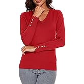 Spicy Sandia Women's V Neck Sweaters Long Sleeve Lightweight Pullover Knit Shirt Essential Top Dressy Casual
