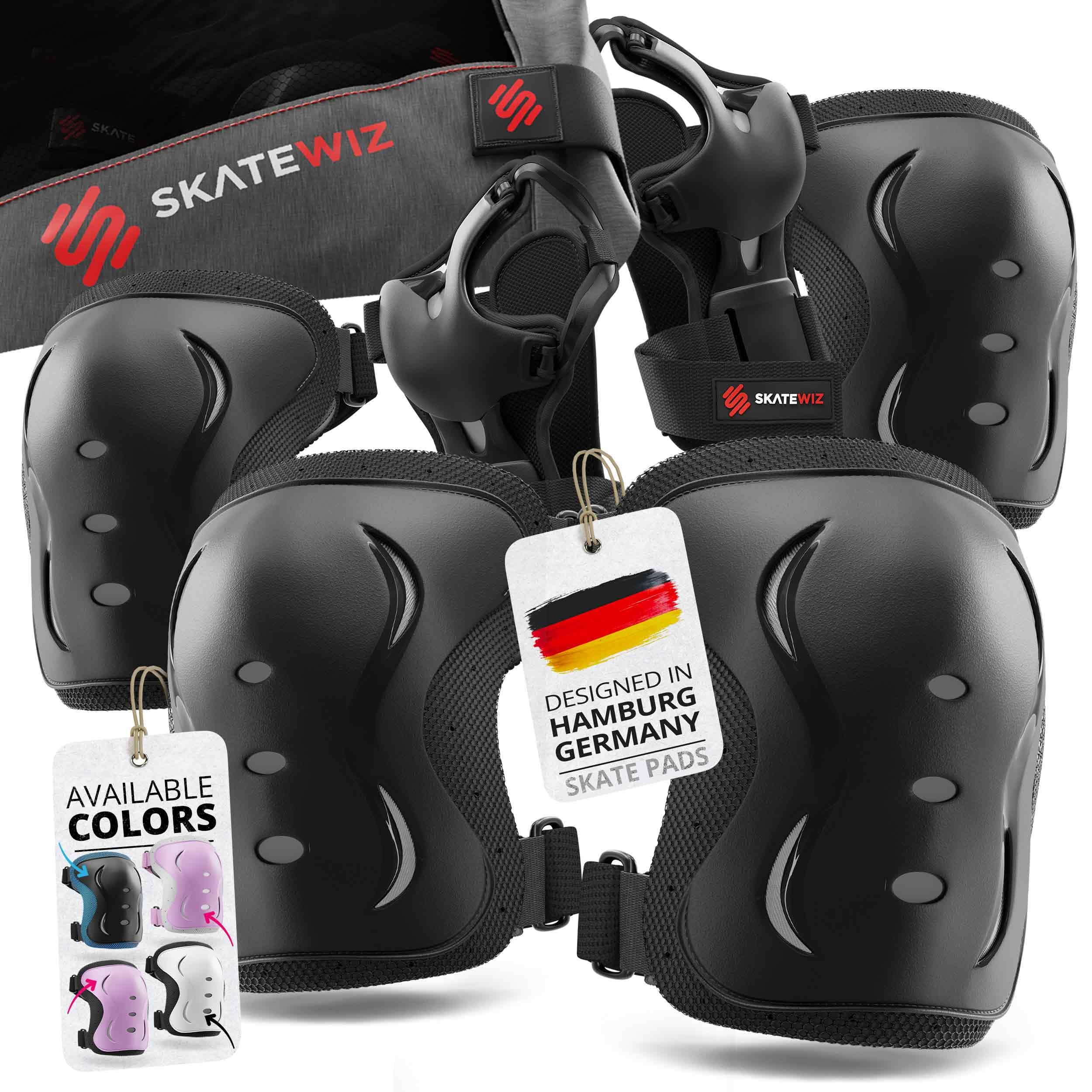 SKATEWIZ Knee Pads for Kids - Kids Knee and Elbow Pads for Children - Scooter Roller Skating Skateboard Inline Skates - IMPACT - Size S Black - Skating Protective Gear