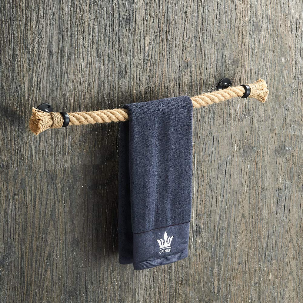 YJ YANJUN Nautical Towel Bar - Black Nautical Accessories for Bathroom - Rope Towel Racks - Wall Mounted
