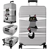 Slohif Luggage Cover for Suitcase Tsa Approved Protector - Grey Cute Cat Striped Luggage Sleeve Medium Suit Case Cover Travel Stretch Baggage Case Protective Washable Fit 24-27 Inch