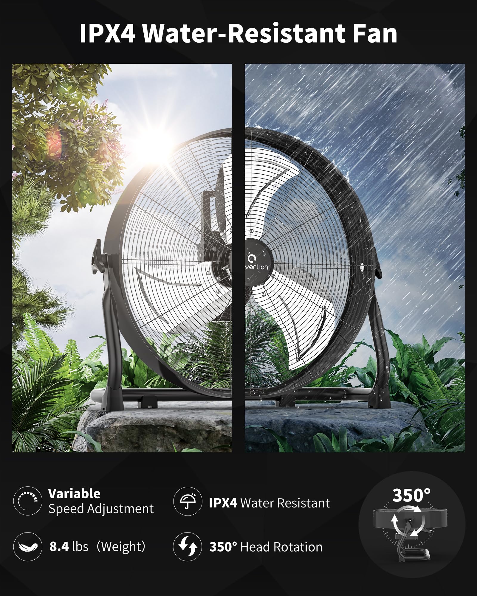 15600mAh Rechargeable Battery Operated Drum Fan,16 inch Black Industrial High Velocity Floor Fan, Camping Fan for Gym Garage Outdoor Indoor, AI-F601