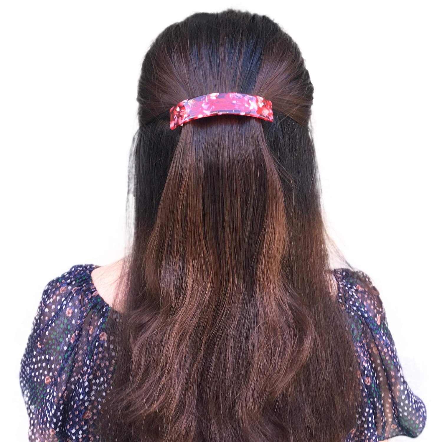 Cellulose Acetate French Style Curved Rectangle Volume Hair Clips Barrettes Automatic Clasp For Thick Hair, 2 Pack : Beauty