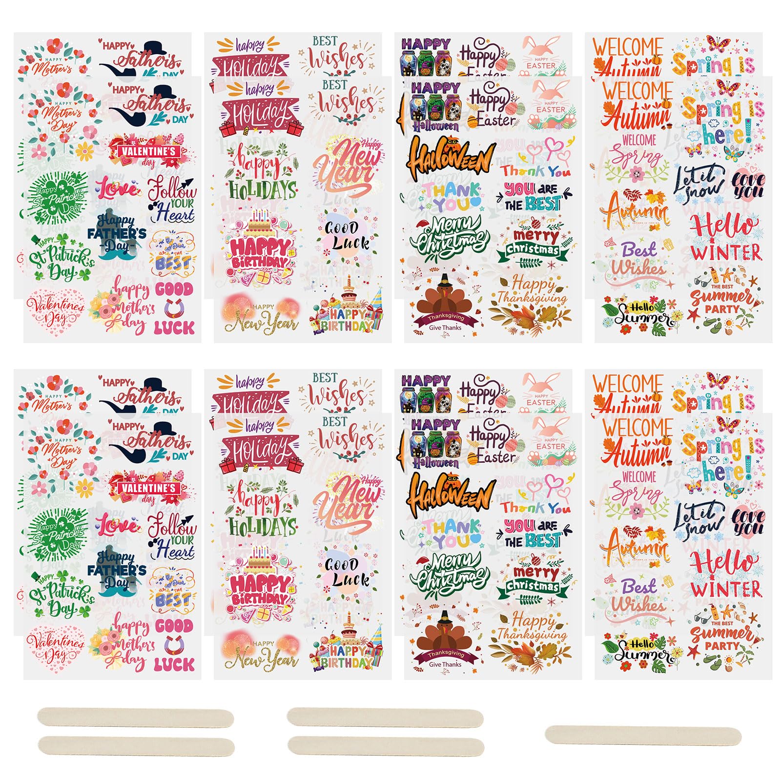 WANDIC 16 Sheets Rub On Transfer Stickers, Christmas Halloween Season Holiday Stickers Multiple Themes Decals for Scrapbook Journal Album — image 1