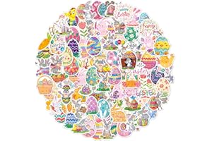 100Pcs Easter Stickers, Holographic Big Easter Eggs Bunny Chick Sticker for Adults Teens, Cute Waterproof Vinyl Stickers for 