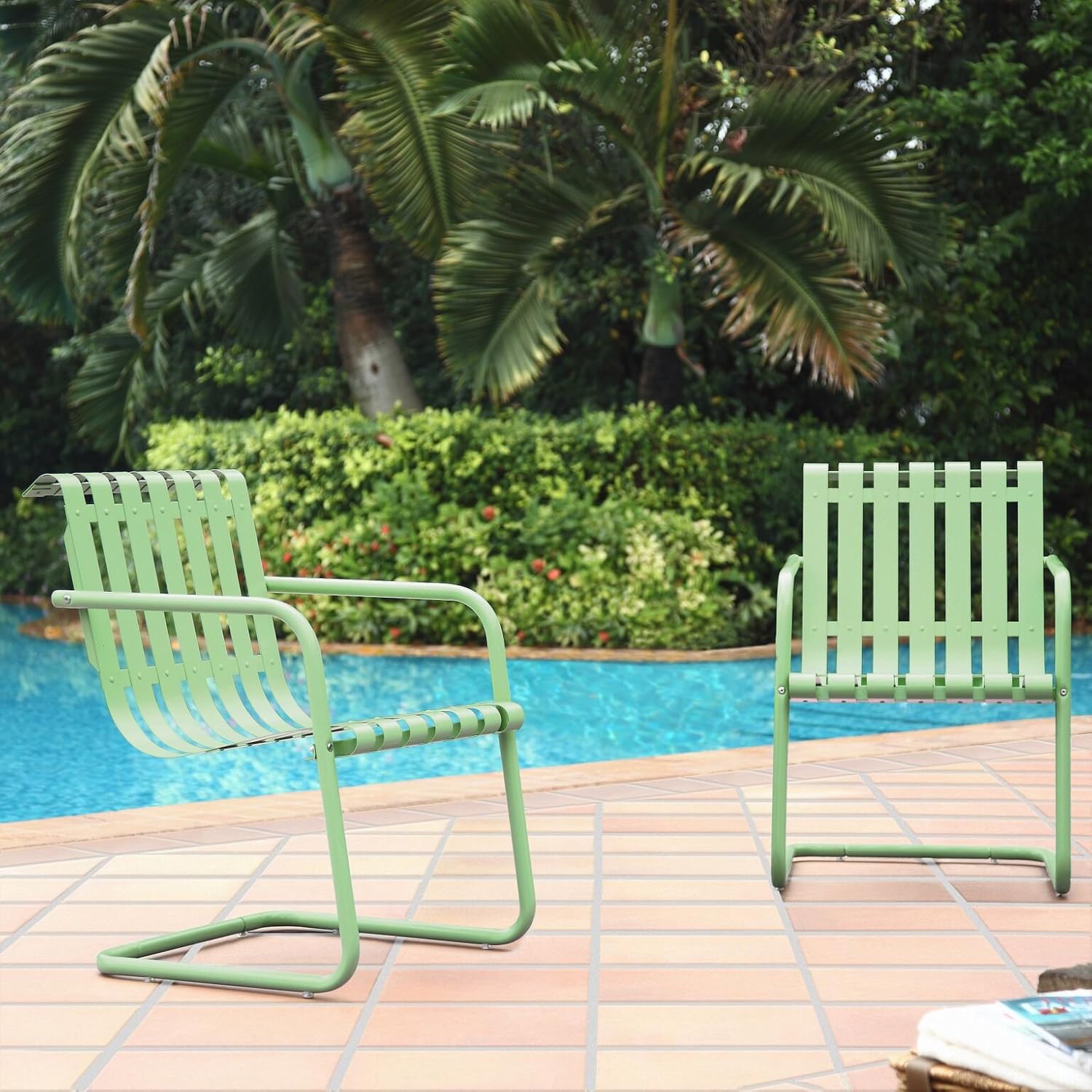 Crosley Furniture Gracie Retro Metal Outdoor Spring Chair - Oasis Green (Set of 2) : Garden & Outdoor