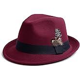EOGIMI Short Brim Fedora Hats for Men & Women Felt Dress Panama Trilby Hats with Feathers Band