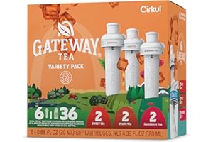 Cirkul Gateway Tea Caffeine Flavor Water Variety Pack, Makes 36 Drinks, No Sugar, Zero Calorie Drink Mix, (2 Sweet, 2 Peach, 2 Raspberry)
