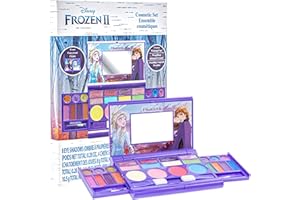 Disney Frozen All-in-One Kids Cosmetic Compact Set Includes Washable Lip Gloss, Eye Shimmer, Cheek Shimmer, Brushes Colorful Portable Beauty Set for teens Ages 13+ by Townley Girl