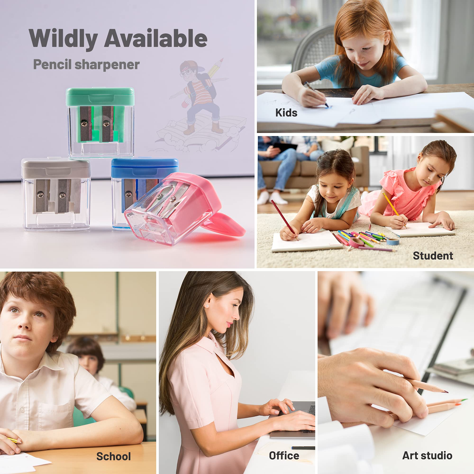 Golcellia 4 PCS Small Pencil Sharpeners Manual for Kids, Colored, Hand Pencil Sharpener, Classroom
