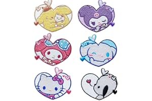 LOKDRA 6 Pcs Kitty Iron on Patches Melody Sew on Applique Repair Patch Kawaii Cartoon Patches for Backpacks Bags Hats Dress Jacket DIY Craft Anime Clothing Decoration (Pink)