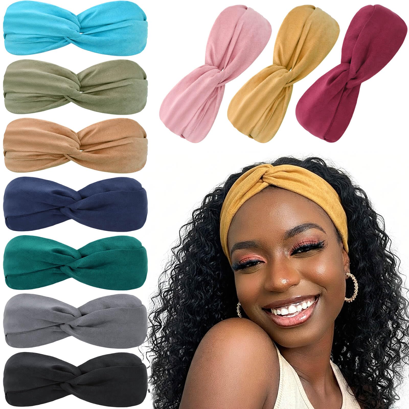 DRESHOW 10 Pack Boho Headbands for Women Criss Cross Knotted Elastic Hair Band Head Wrap Twisted Cute Hair Accessories