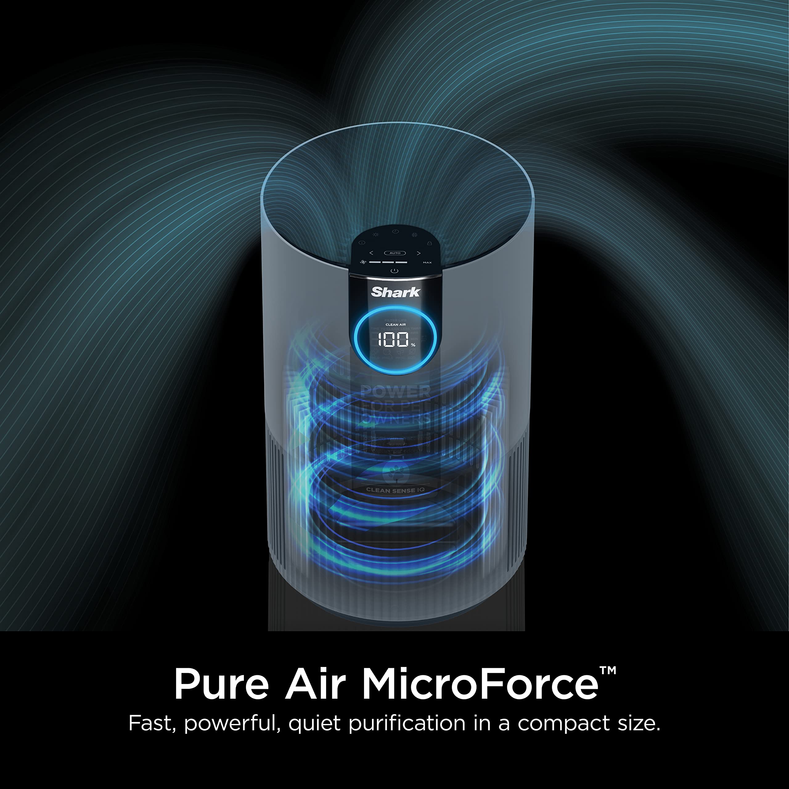 Shark HP102PETBL Clean Sense Air Purifier for Home, Allergies, Pet Hair, HEPA Filter, 500 Sq Ft Small Room, Bedroom, Captures 99.98% of Particles, Pet Dander, Fur, Allergens & Odor, Portable, Midnight