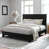 Allewie Full Size Platform Bed Frame with Velvet Upholstered Headboard and Wooden Slats Support, Fully Upholstered Mattress Foundation/No Box Spring Needed/Easy Assembly, Black