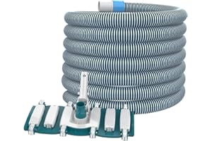 POOLWHALE Professional 1-1/2-Inch x 30-Feet Swimming Pool Vacuum Hoses and Weighted Rotatable Handle Vacuum Head with Wheels, Perfect for Above Ground and Inground Pools