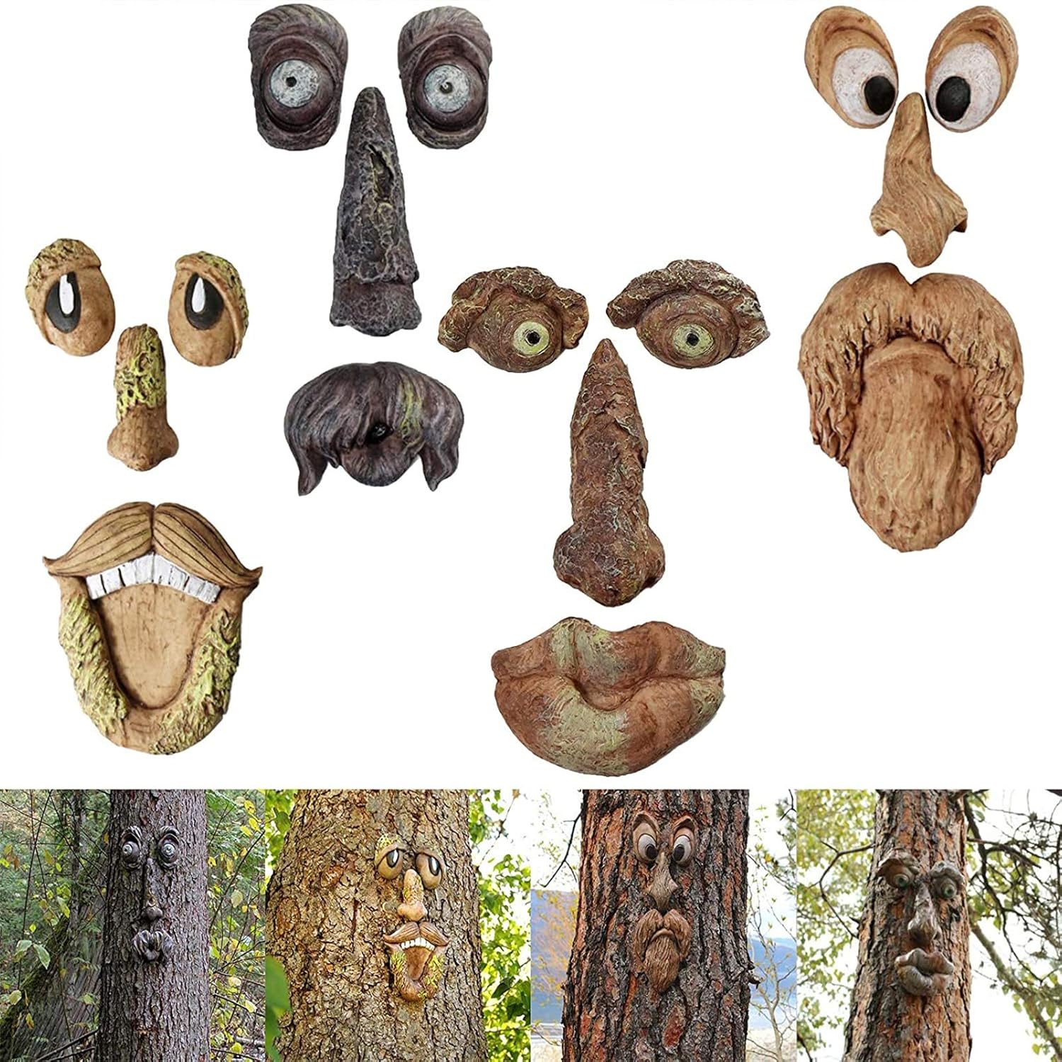 Punkxiong Tree Faces Decor Outdoor,Old Man Tree Hugger,Easter Decorations Sculpture Garden Peeker Bark Ghost Face Face Decor Outdoor Whimsical Sculpture,Yard Art Decoration,Garden Decor Peeker 4Pack