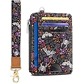 Kelvoris Goth Bat Slim Wallet Women Credit Card Holder, Spider Gothic Small RFID Blocking Wallet Woman Wristlet Keychain with Zipper Coin Pocket, Front Pocket Thin Travel Wrist Card Case Ladies Gifts