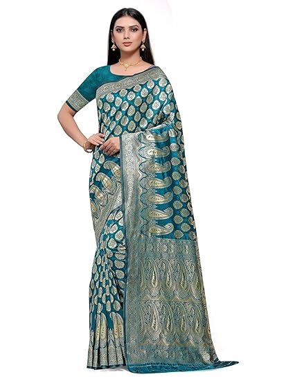 Shiv Textiles Womans Banarasi Silk Saree With Blous (Unstich)
