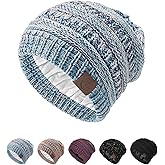 Durio Satin Lined Beanie for Women - Windproof Slouchy Winter Hat Silk Lining Soft Knit Warm Fashionable Knit Hat