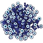100pcs Evil Eye Polymer Clay 10mm Spacer Beads for Women Jewelry Making DIY Bracelet Necklace Hair Clip Accessories (Blue Evil Eye)