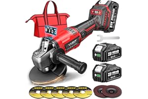 Avhrit Angle Grinder Cordless 21V: Battery Grinder with 2x 4000mAh, Brushless Motor, Adjustable 3-speed with LED for Cutting Grinding