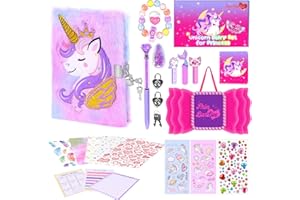 PrinBarBee Unicorn Diary for Girls with 2 Lock and 2 Keys, Plush Secret Notebook Set with 160 Lined Pages,Tie-Dye Fuzzy Journ