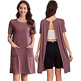Deyeek Hospital Gowns for Women Open Back Tear Away Snap Nursing Dress Short Sleeve Soft Adaptive Clothing With Pockets