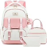 AO ALI VICTORY School Backpack for Girls Women 15.6 Inch Laptop Backpacks College Bookbag Cute Kids Elementary Middle High School Bag with Lunch Box Set for Teens Students Travel Daypack, Pink Set