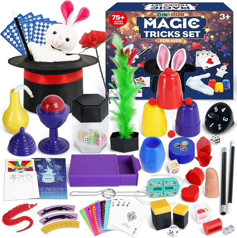 DINORUN Magic Tricks Kit 75+ Tricks Kids Magic Set Hat Wand 24 Props