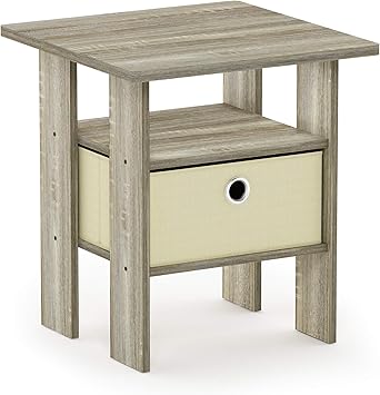 Amazon Com Furinno Andrey End Table Nightstand With Bin Drawer 1 Pack Sonoma Oak Ivory Furniture Decor