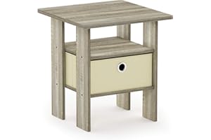 Furinno Andrey End Table / Side Table / Night Stand / Bedside Table with Bin Drawer, Sonoma Oak/Ivory