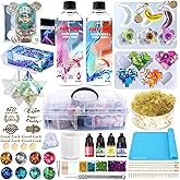 JILLSKY Epoxy Resin Kit 16oz with Molds & Storage Box, Fast Cure Clear Casting Resin for Jewelry Making, Keychains, Coasters, and DIY Crafts with Pigments & Glitter