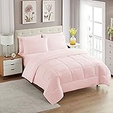 Sweet Home Collection 5 Piece Comforter Set Bag Solid Color All Season Soft Down Alternative Blanket & Luxurious Microfiber Bed Sheets, Pale Pink, Twin