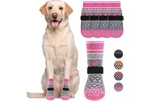 KOOLTAIL Dog Socks to Prevent Licking Paws for Hardwood Floors Anti Slip, Winter Warm Pet Boots&Paw Protector with Grippers, Double Sides Dog Shoes Booties for Small Medium Large Senior Dogs Pink XS