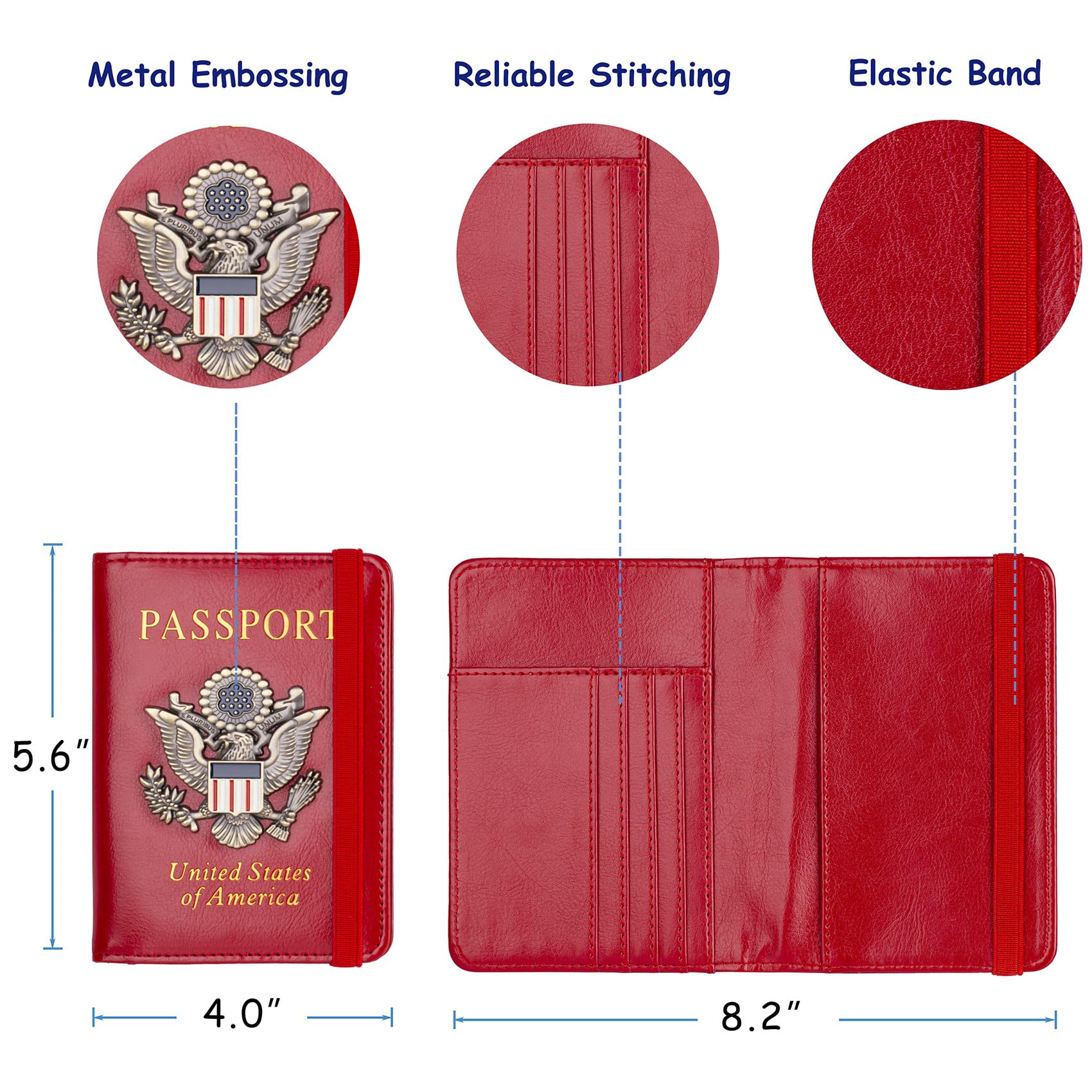 TOURSUIT Rfid Blocking Passport Holder for Women Men, Leather Passport Travel Wallet with Metal 3D Metal Badge, Travel Document Holder Cover Accessories (Red)