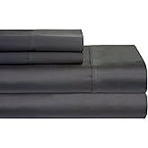 Pointehaven 400 Thread Count Pima Cotton Fitted Sheet and Pillowcase, Queen, Grey