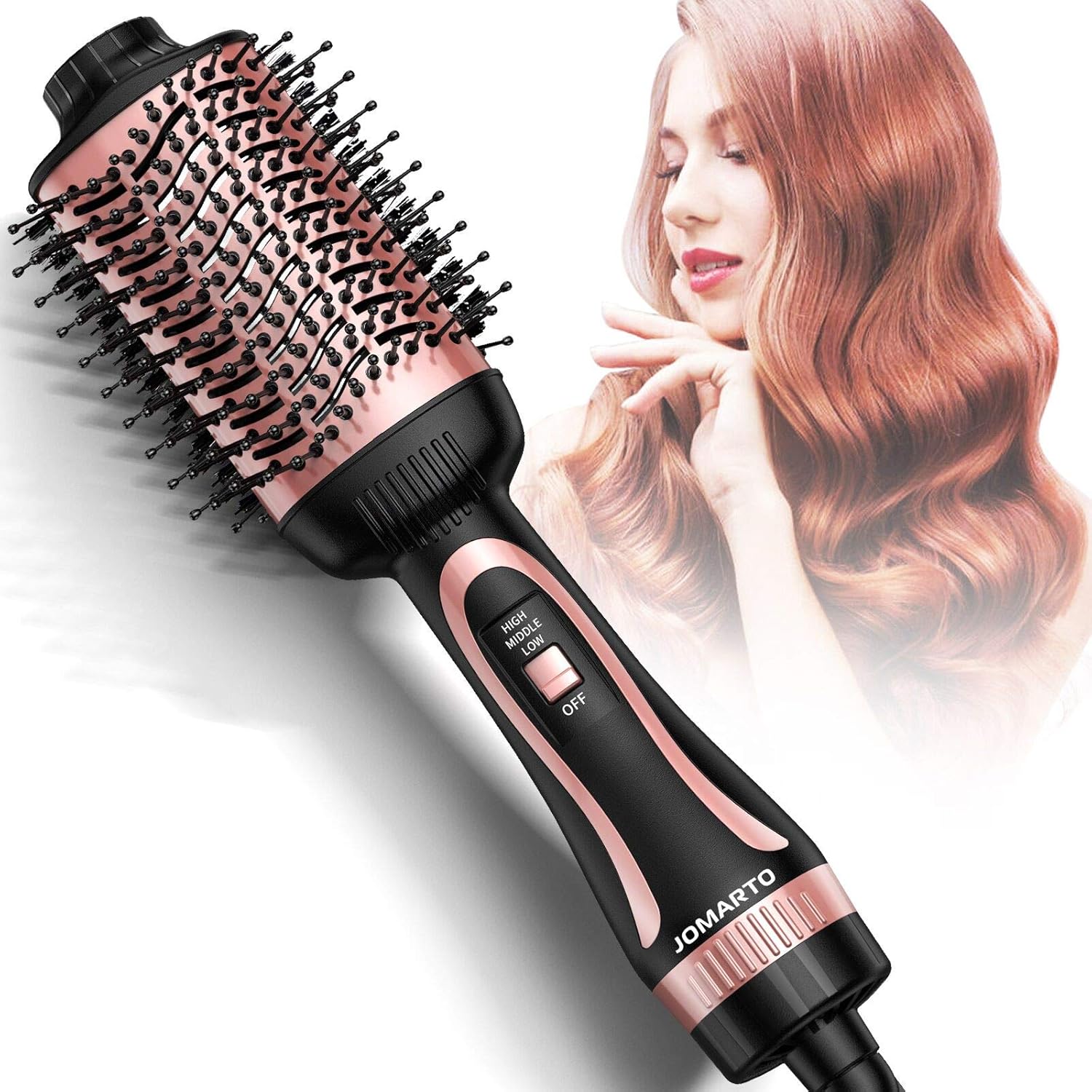 Hot Air Brush, JOMARTO Hair Dryer & Volumizer, Hair Dryer Brush, 3 in 1 Salon Hair Drying Styling Tool, Electric Blow Dryer for Straight, Curly and Wet Hair (Rose Gold) : Beauty