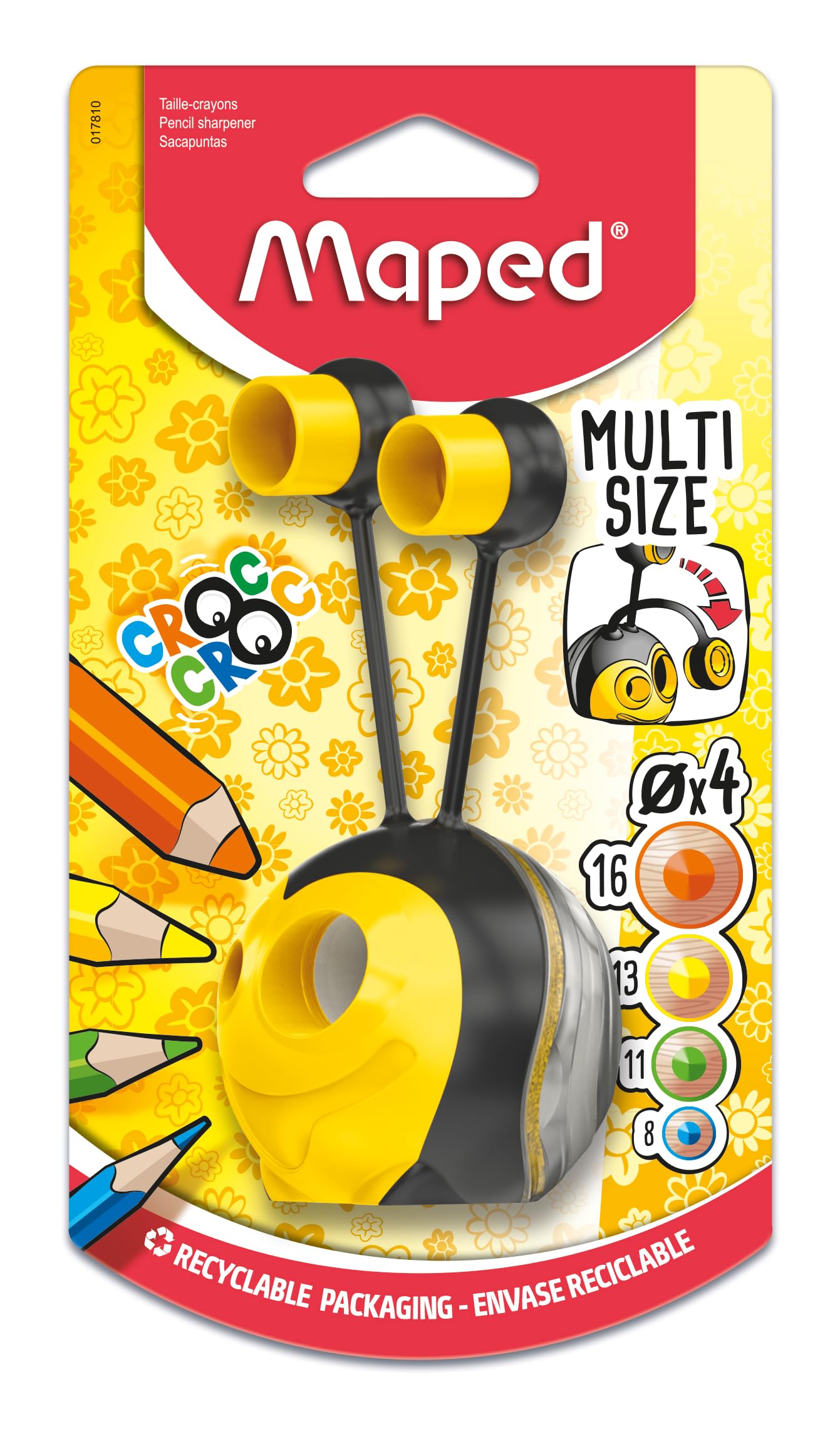 Maped 4 Hole Bee Pencil Sharpener, 17810, Yellow