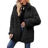 Simplee Women's Faux Fur Coat Furry Winter Jacket Long Sleeve Warm Open Front Fluffy Jackets