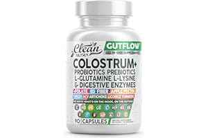 Clean Nutraceuticals Colostrum Supplement Capsules Probiotics Pills Prebiotics, L-Glutamine, Digestive Enzymes, Folate, Fiber, ACV, Turmeric, Apple Pectin and Turmeric Pills