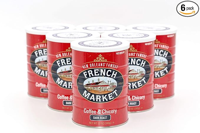 Amazon Com French Market Coffee Coffee And Chicory Dark Roast Ground Coffee 12 Ounce Metal Can Pack Of 6 Grocery Gourmet Food
